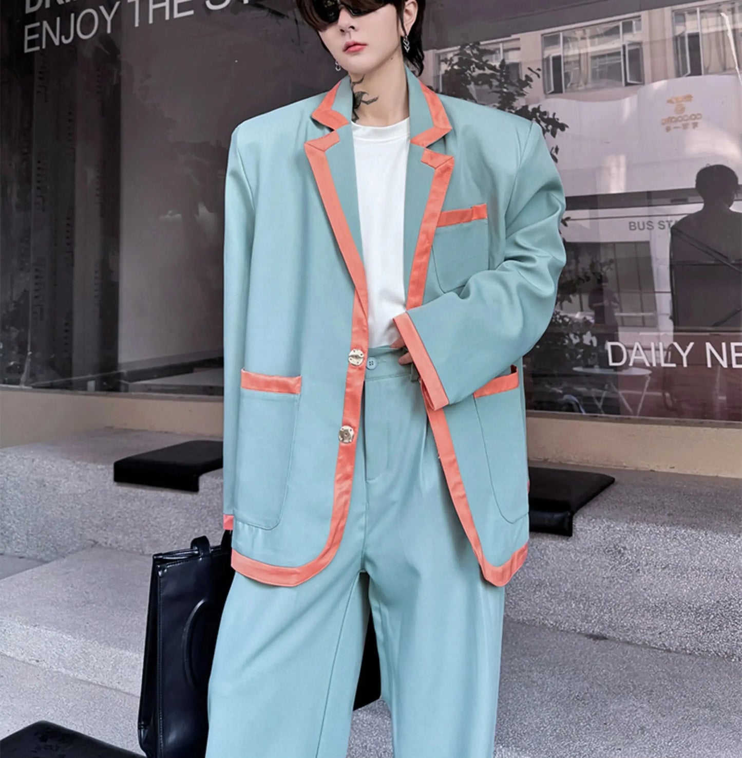 Men's Relaxed-Fit Blazer & Wide-Leg Trousers Suit Set