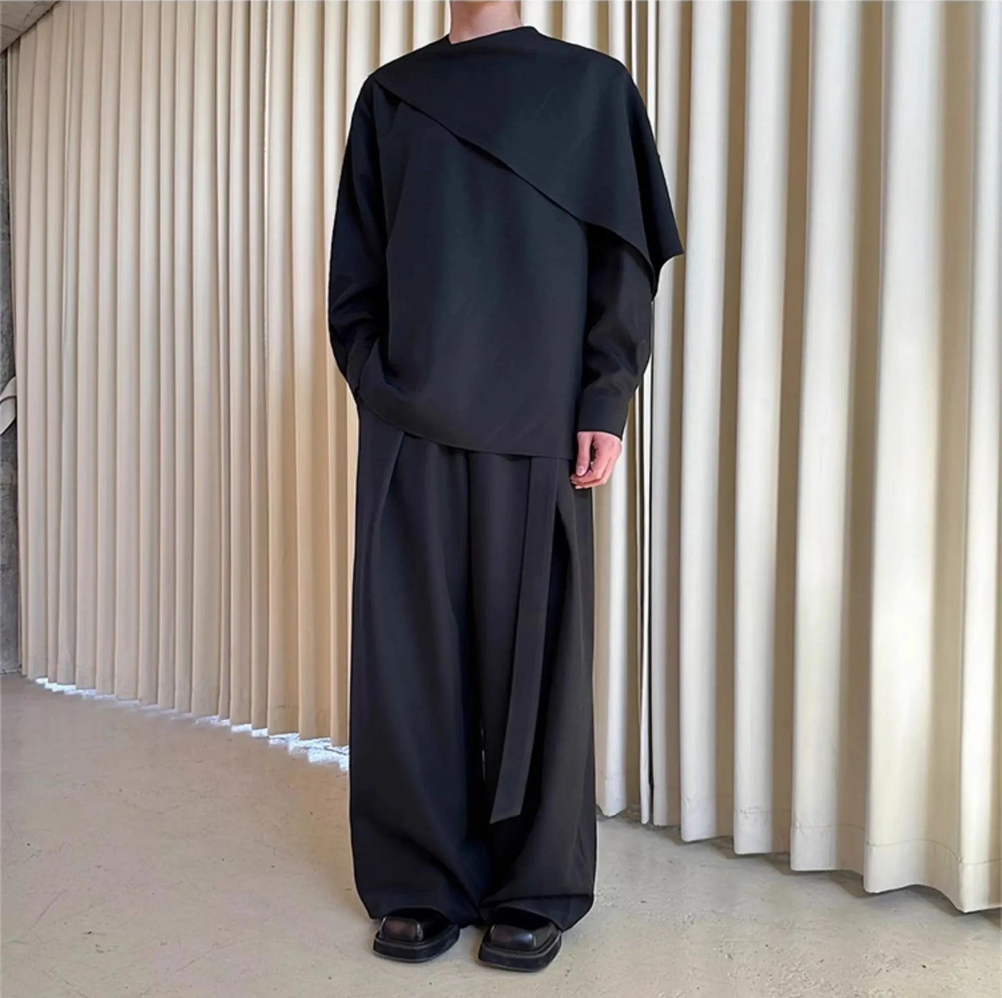 Men's Drape Top & Wide-Leg Trousers Set