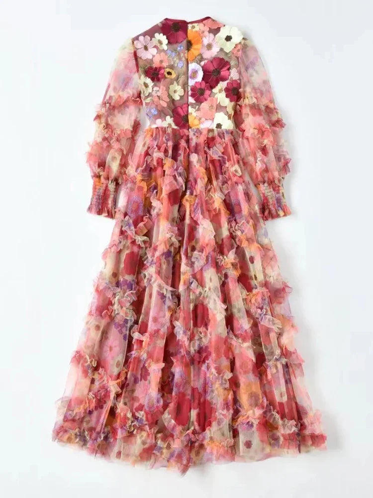 Floral Ruffle Midi Dress | Romantic Gown