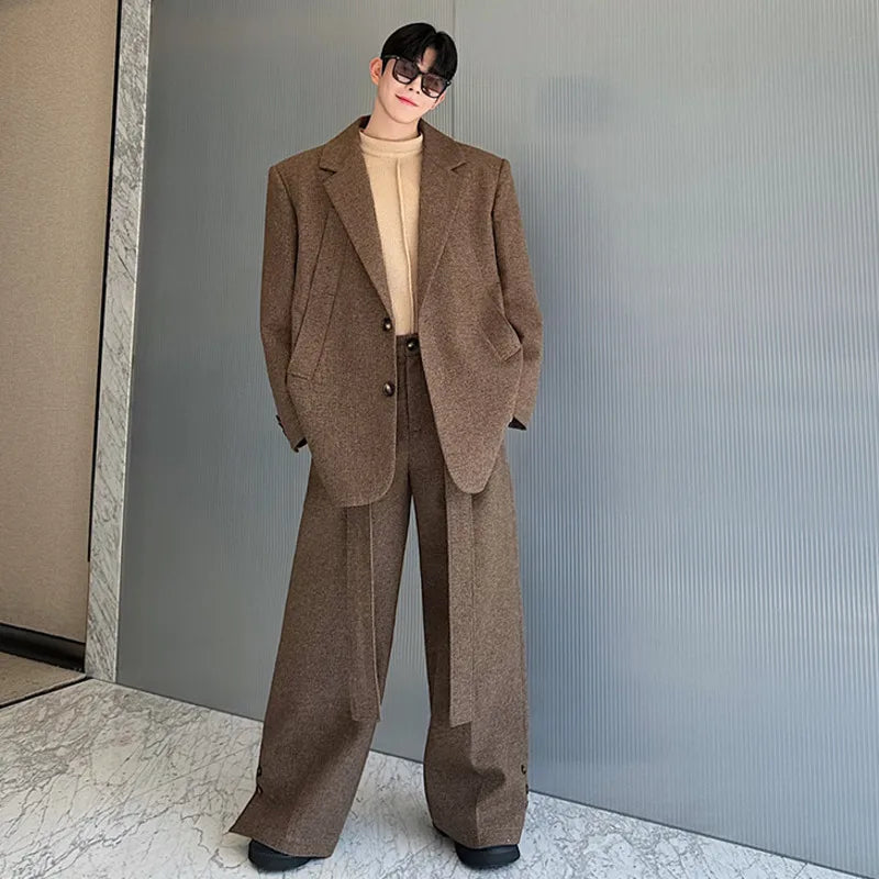 Men's Modern 2-Piece Woolen Blend Suit Set