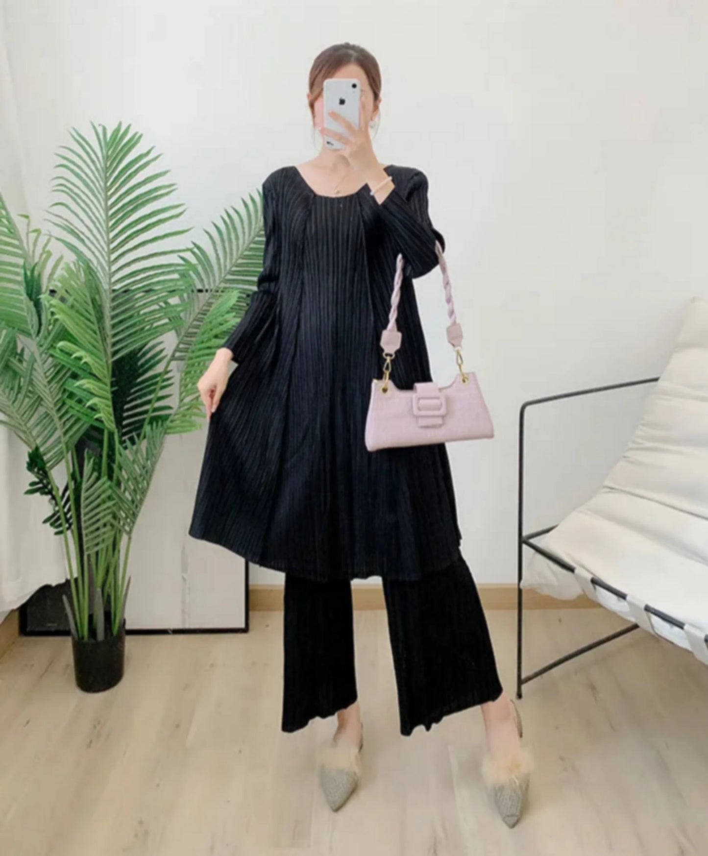 Luxury Oversized Pull-On Pleated Pants & Top Set