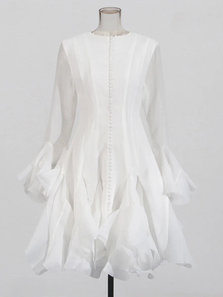 Fitted Bell Sleeve Chiffon Mini Dress