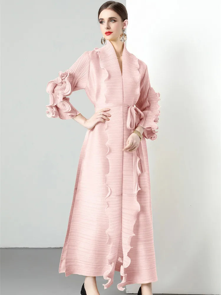 Women's Loose Fit Pleated Long Coat â€?Elegant Outerwear