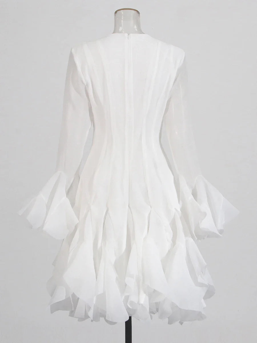 Fitted Bell Sleeve Chiffon Mini Dress