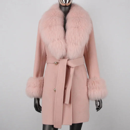 Women's Petite Cashmere & Wool Coat - Fox Fur