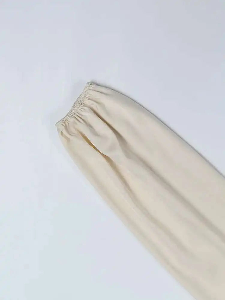 Cream Satin Midi Dress with Pearls