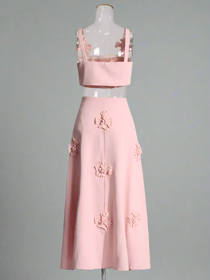Luxury Pink Floral Crop Top & Skirt Set