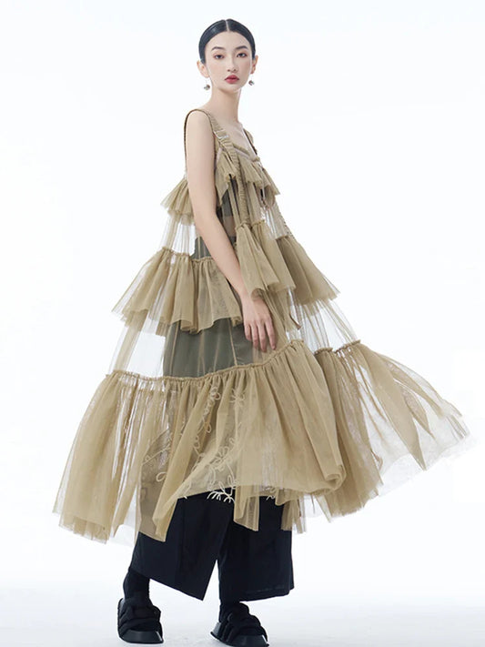 Ruffle Tiered Tulle Suspender Dress