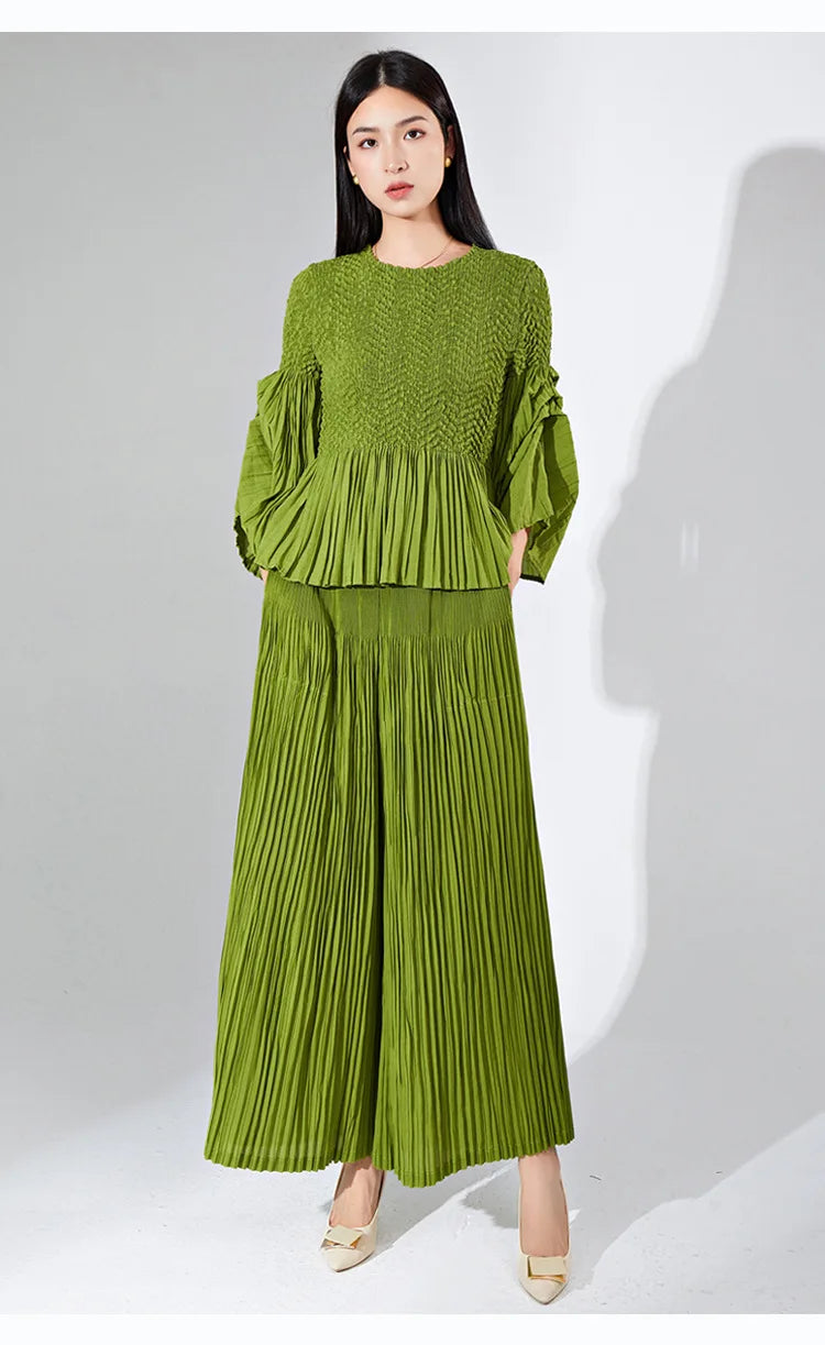 Best 2 Piece Petite Pleated Wide Leg Pants Set