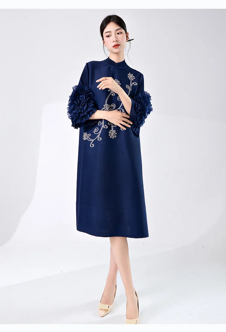 Women's Pleated Dress with Ruffle Sleeves â€?Elegant & Stylish