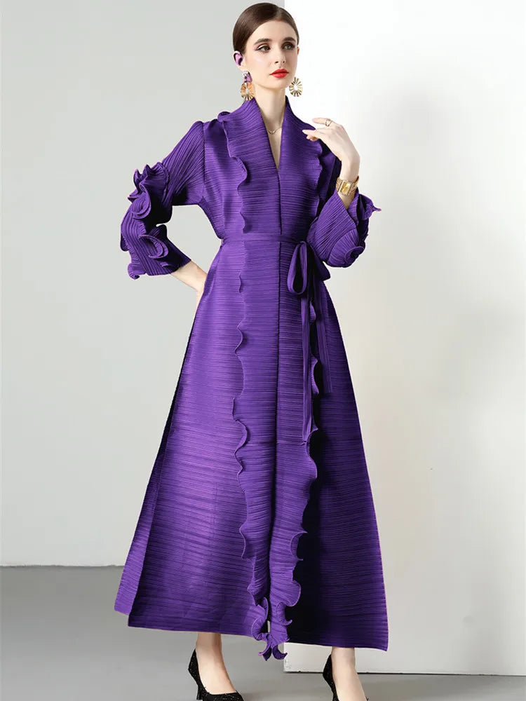 Women's Loose Fit Pleated Long Coat â€?Elegant Outerwear