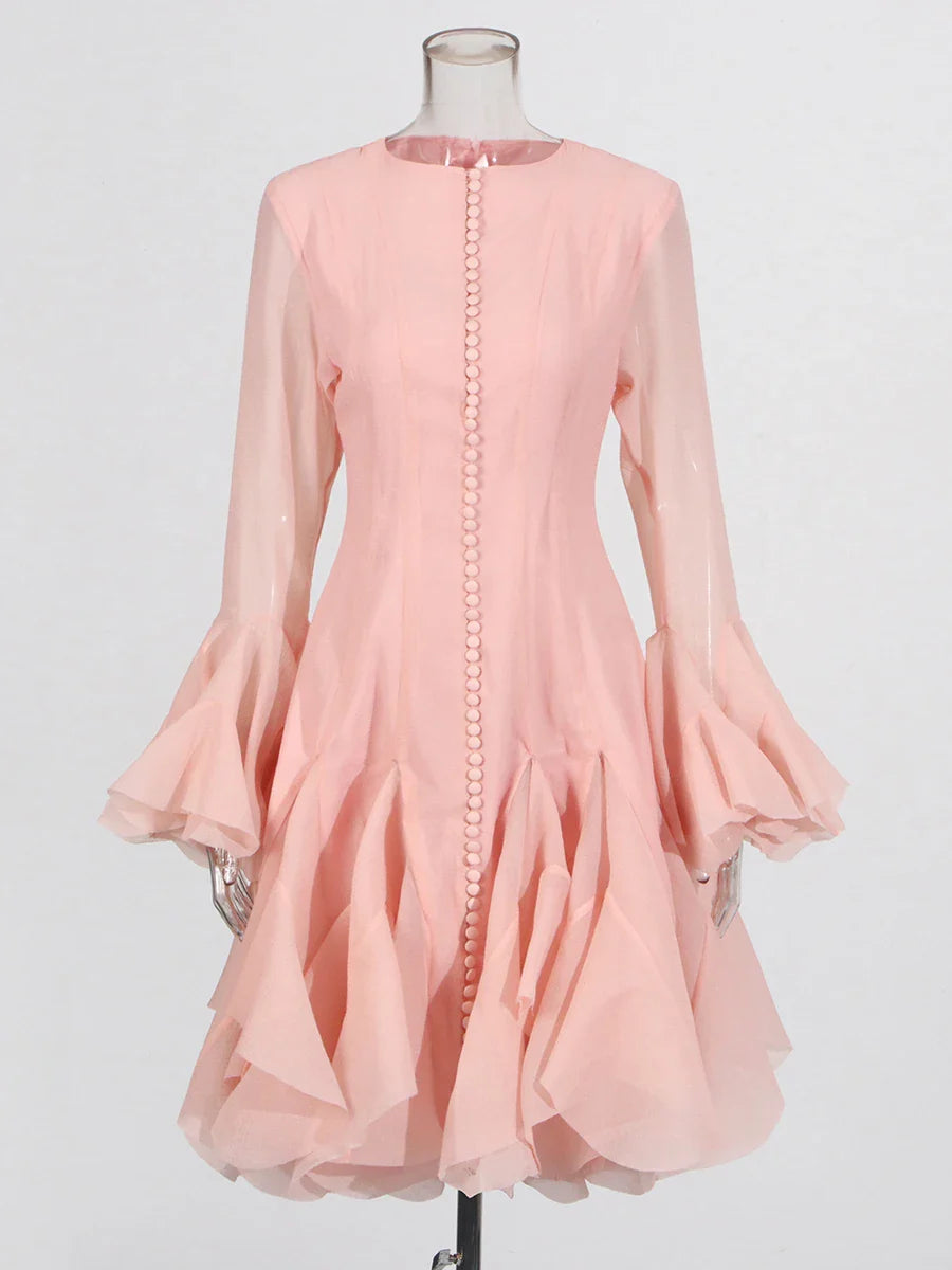 Fitted Bell Sleeve Chiffon Mini Dress