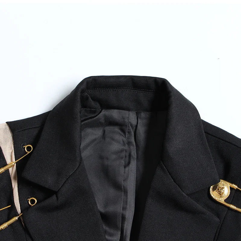 Women's Luxury Black Gold Safety Pin Blazer