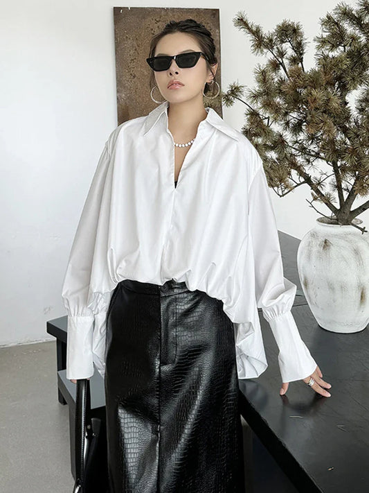 Voluminous Sculptural Draped White Blouse