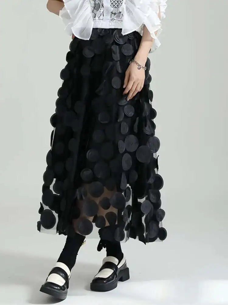 Black Circle Pull On Midi Skirt