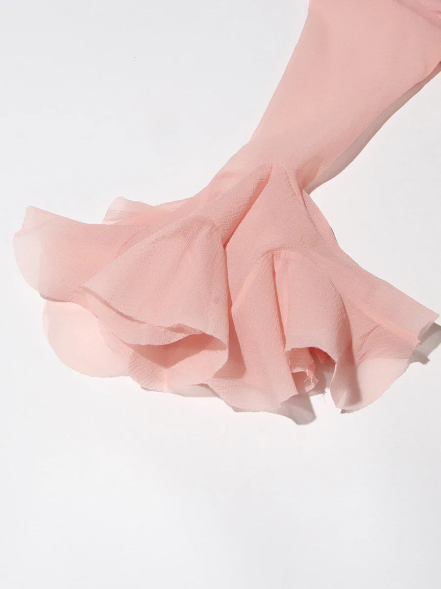 Fitted Bell Sleeve Chiffon Mini Dress