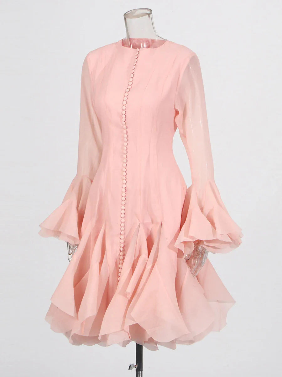 Fitted Bell Sleeve Chiffon Mini Dress