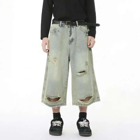 Men's Denim Distressed Long Shorts