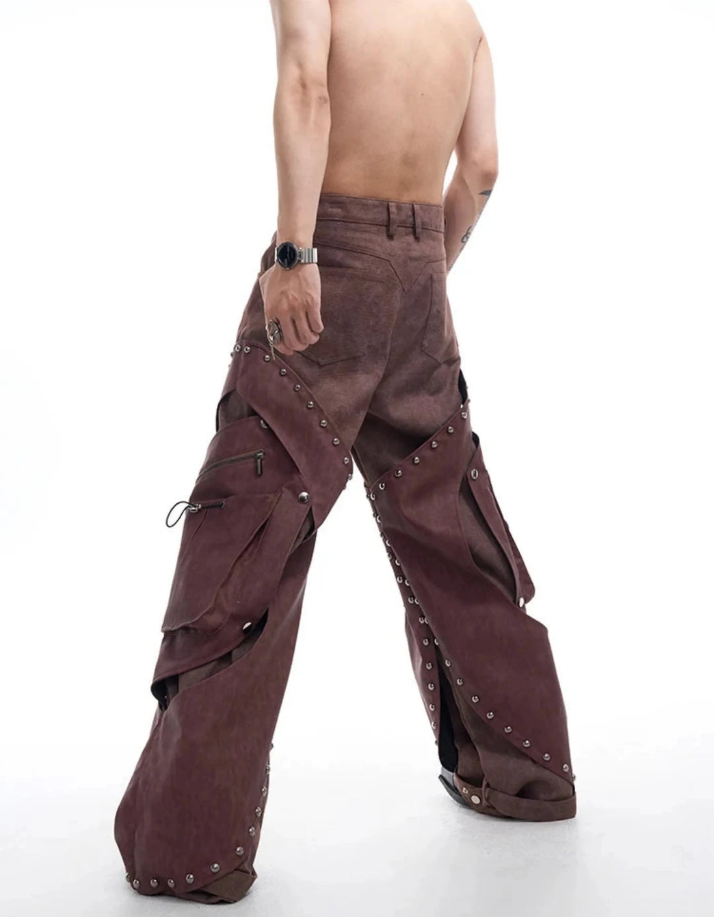 Men's Western Suede Cargo Baggy Pants