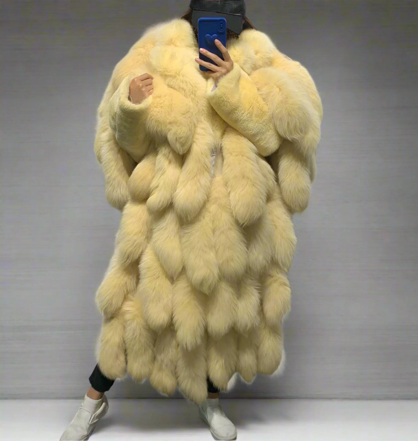 Genuine Fox Fur Tail Long Coat