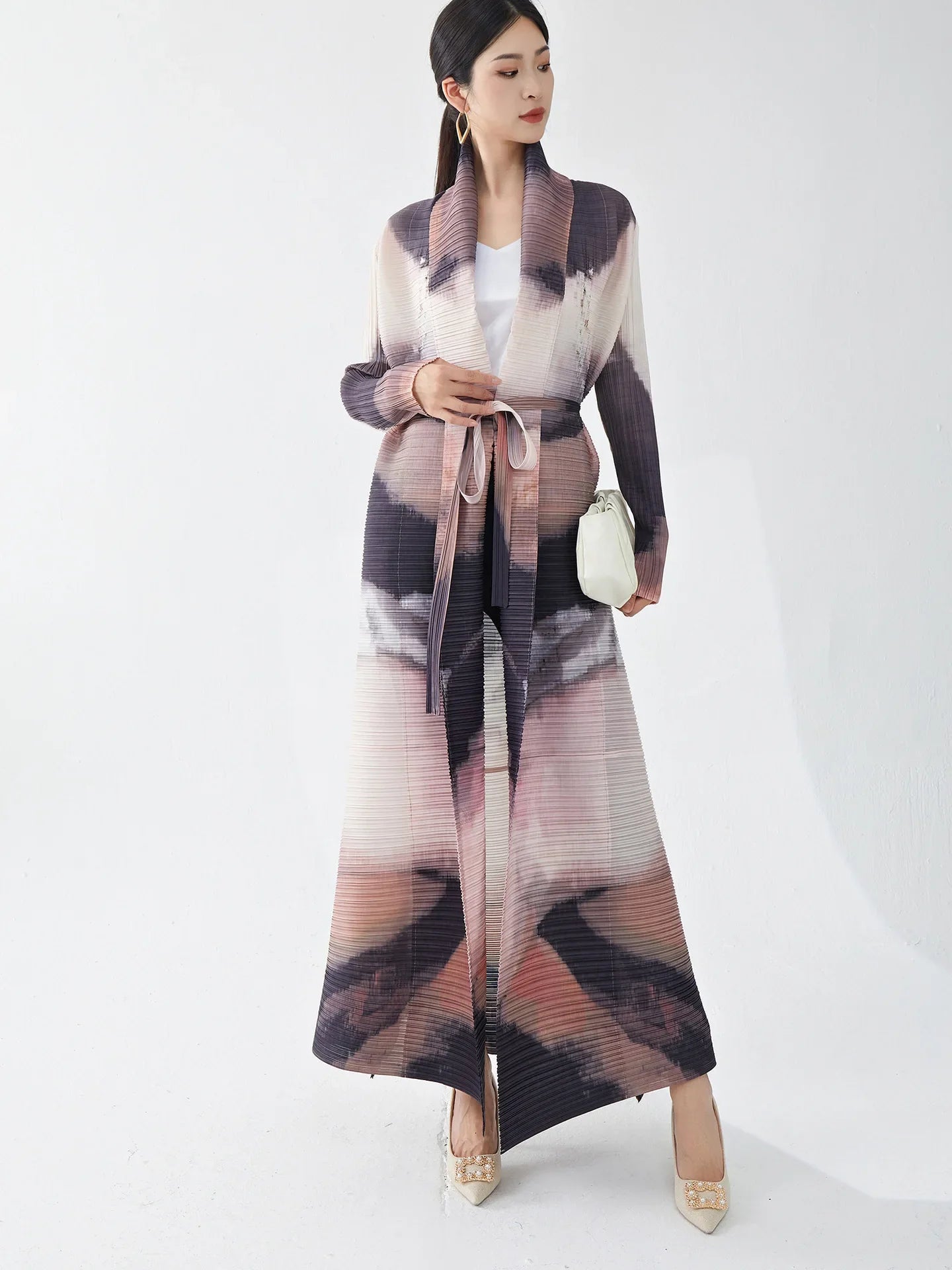 Truly Plissé Pleated Flowy Kimono Robe Coat