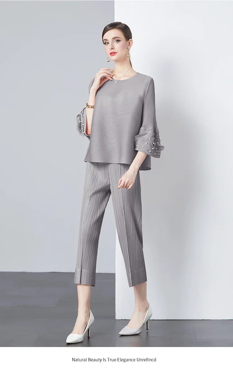 Women's Plissé Top & Cropped Pant Set