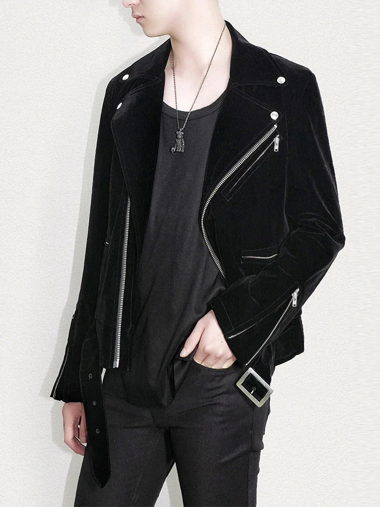 Men's Stylish Velvet Moto Jacket ââ‚?Refined Elegance
