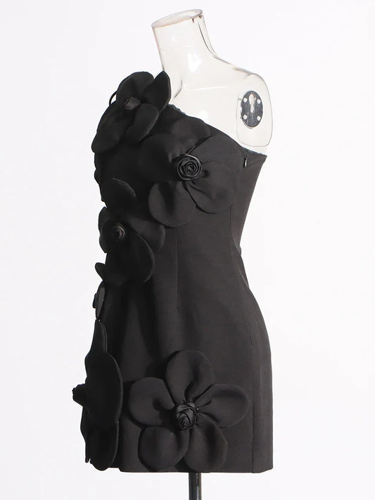 Floral Mini Dress - One-Shoulder Elegance