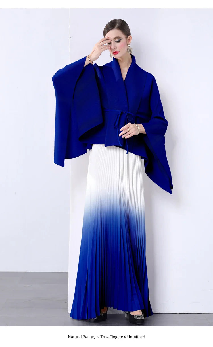 100% Real Pleated 2-Piece Long Skirt Set