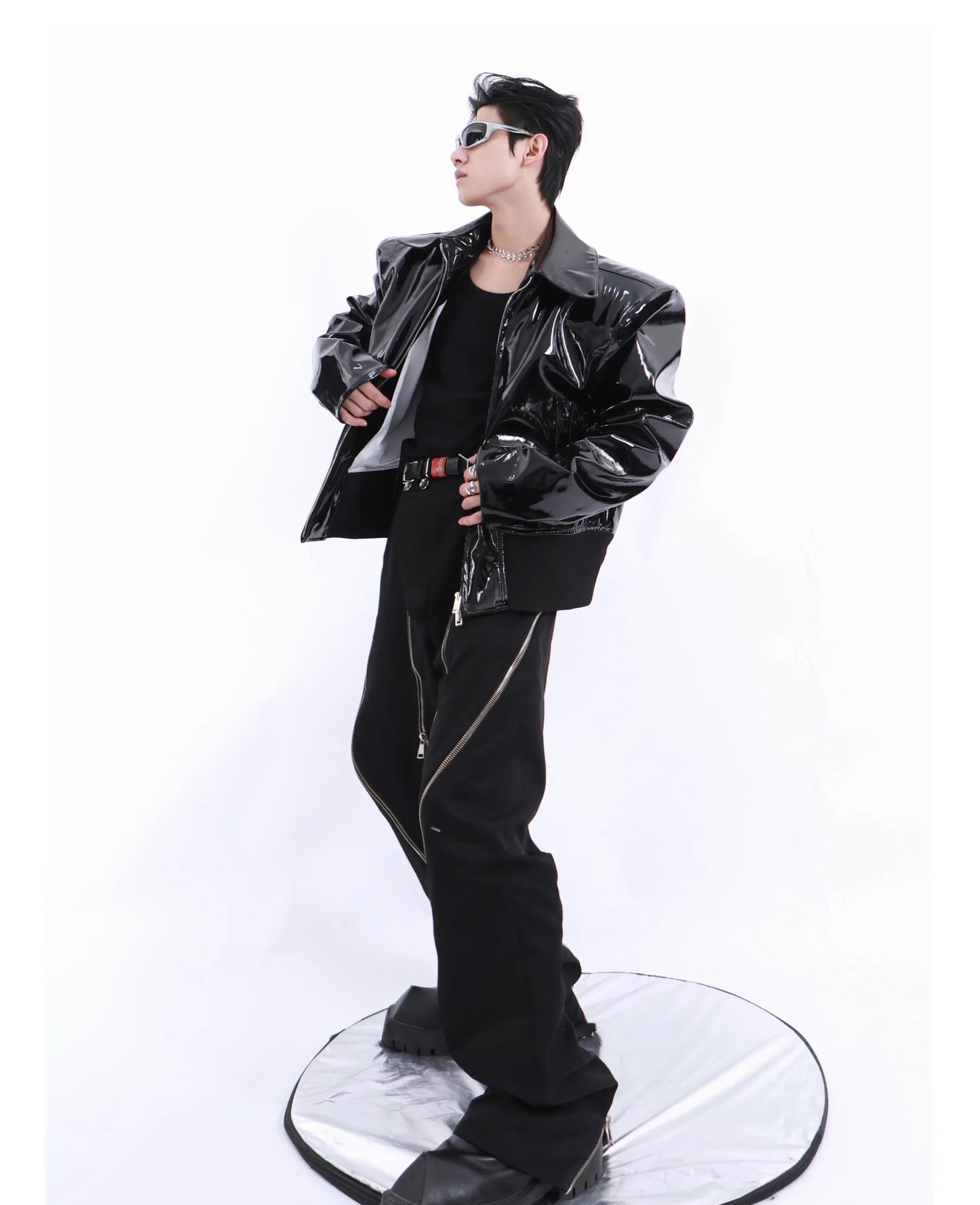 Men's Shiny Faux Leather Biker Jacket | Luxury Streetwear