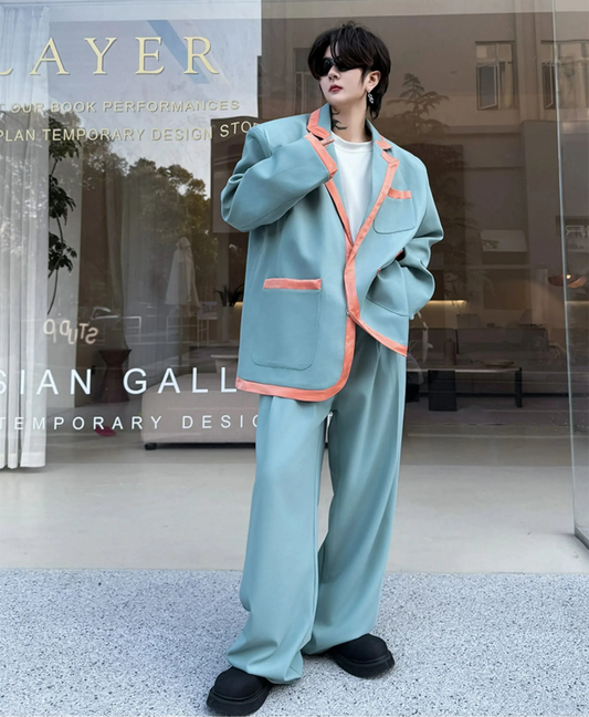 Men's Relaxed-Fit Blazer & Wide-Leg Trousers Suit Set