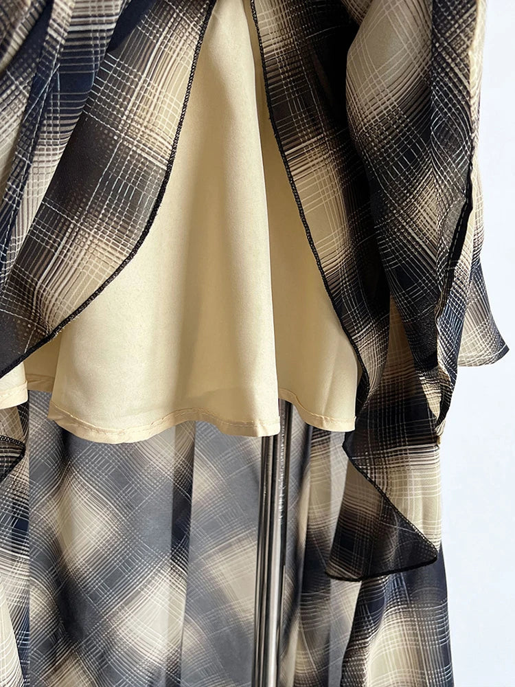 Plaid Asymmetric Halter High-Low Top