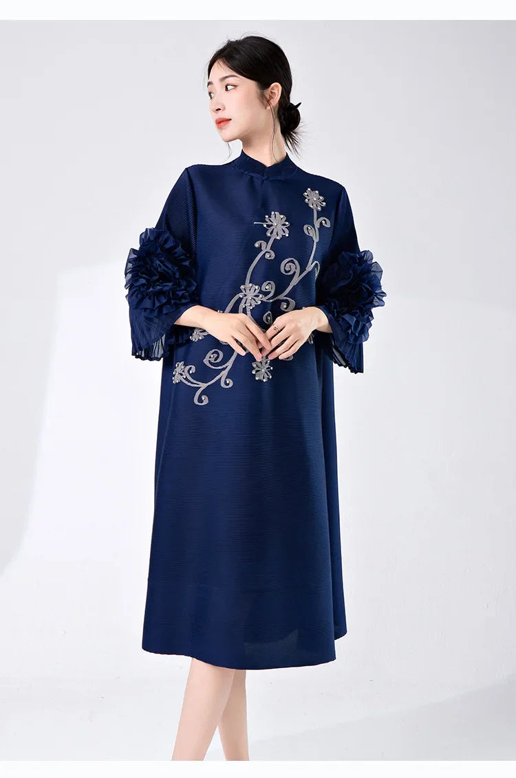 Women's Pleated Dress with Ruffle Sleeves â€?Elegant & Stylish