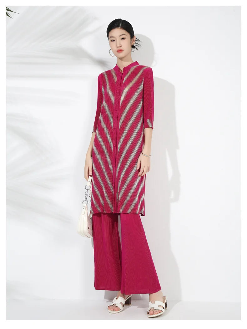 Petite Plissé Pleated 3/4 Sleeve 2-Piece Pant Set