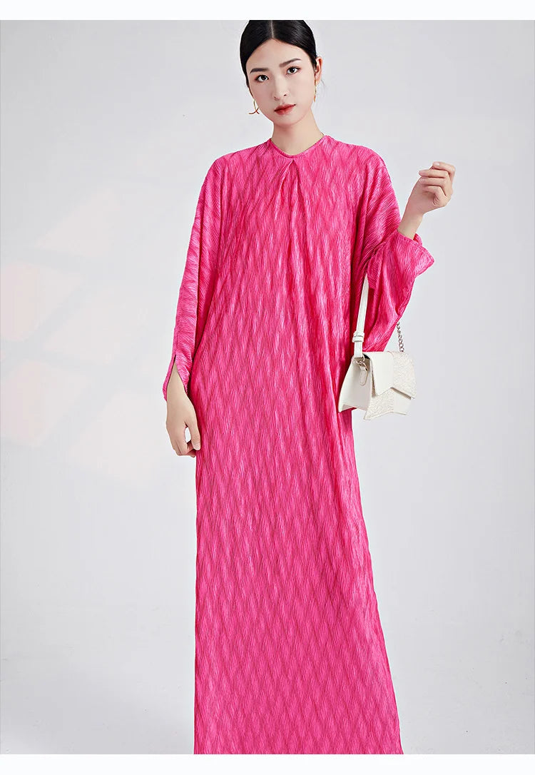 Genuine Pleated Batwing Sleeve Midi Dress