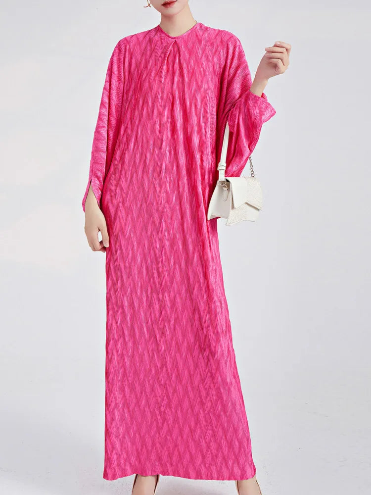 Genuine Pleated Batwing Sleeve Midi Dress