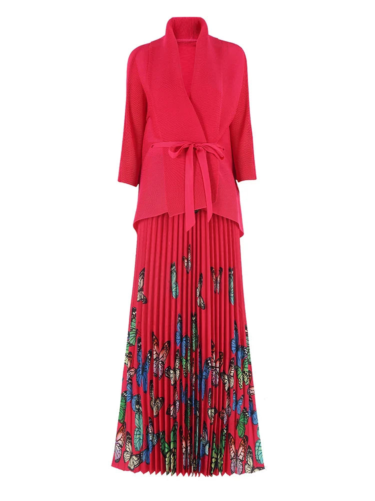 Women's Butterfly Pleated Modest Top & Flowy Skirt