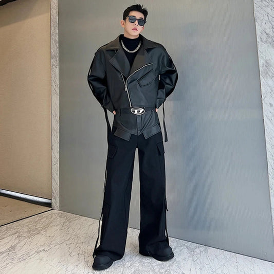 Men's Black Vegan Leather Streetwear Set