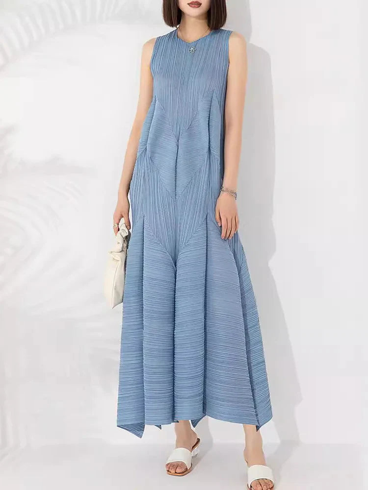 Japanese Pleated Midi Dress - Sleeveless