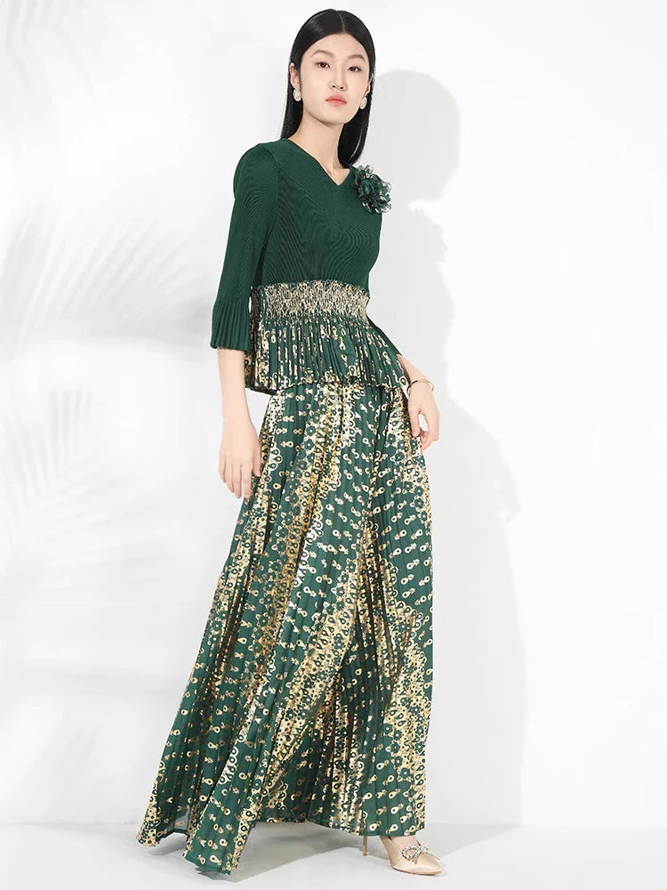 Women's Formal Pleated Wide Leg Pantsuits