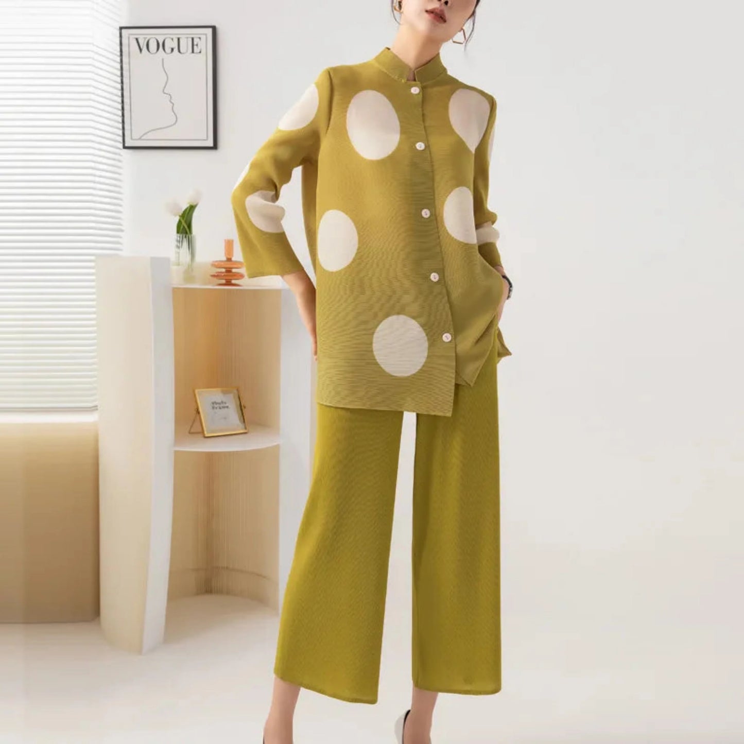 Japanese Pleated Polka Dot Pant Set