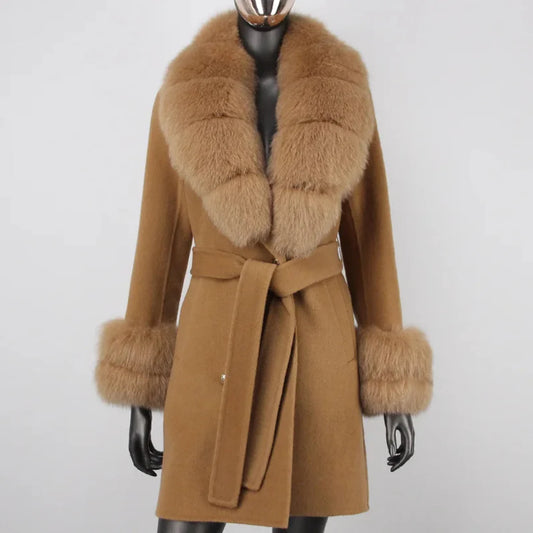 Petite Cashmere Wool Real Fur Jacket