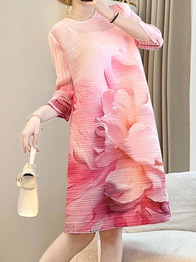 Luxury Pleated Floral Midi Dress
