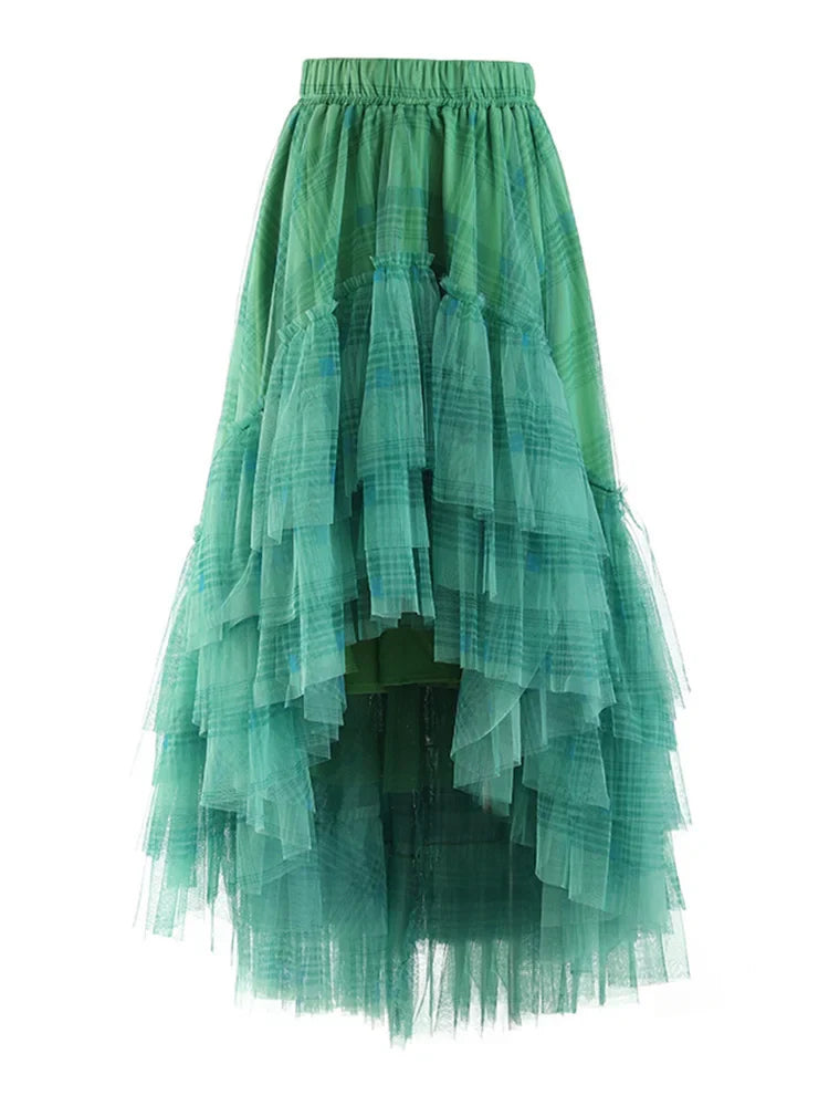 Asymmetric Tiered Tulle Ruffle Skirt