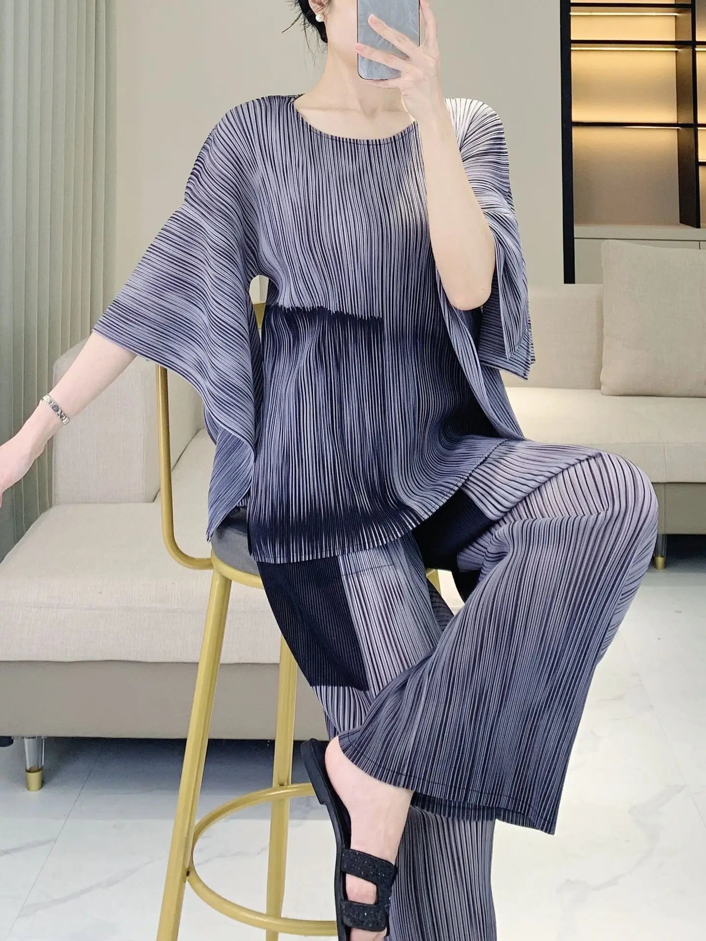 Luxe Japanese Pleats Pull-On Pants & Top Co-Ord Set
