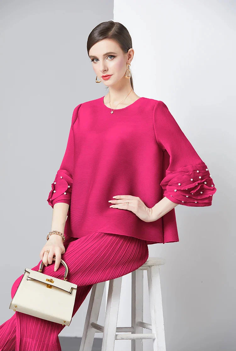 Women's Plissé Top & Cropped Pant Set
