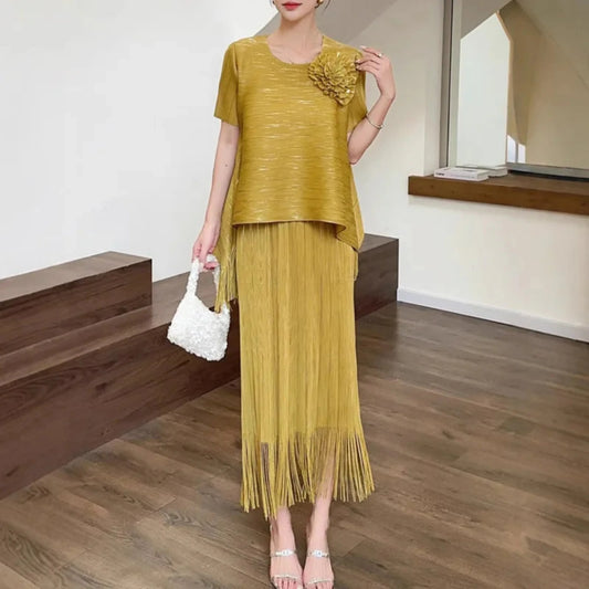 Luxury Modest Pleated Relaxed Skirt Set