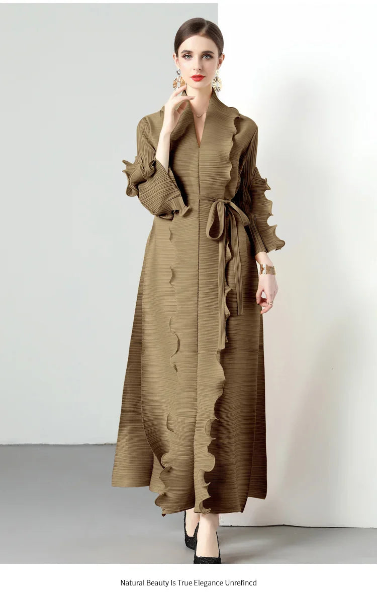 Women's Loose Fit Pleated Long Coat â€?Elegant Outerwear