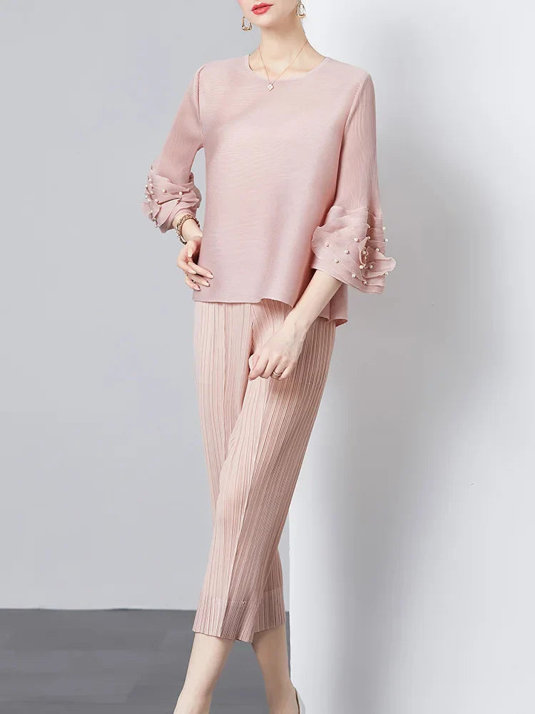 Women's Plissé Top & Cropped Pant Set