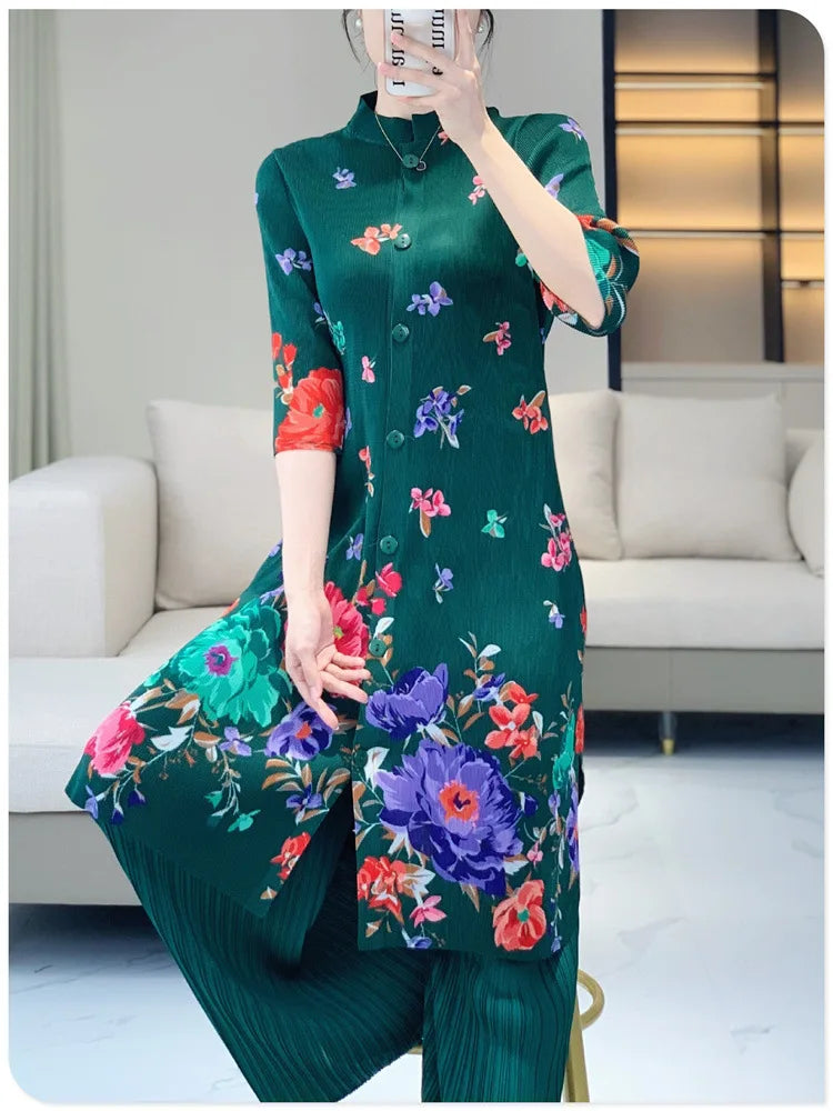 Floral Crepe de Chine Top & Pleated Trousers